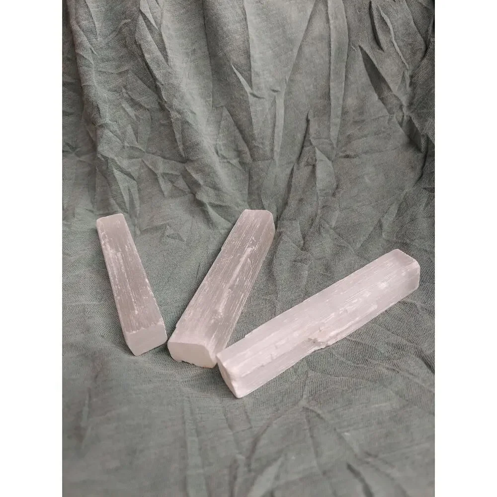 Selenite Crystal Wands Sticks Lot of 3 Raw Natural 4 Inch Cleansing Reiki